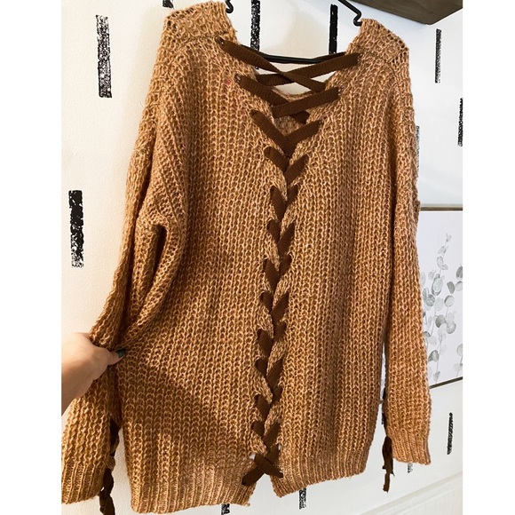 . Shop Hope’s Oversized Criss Cross Back Open Knit Sweater - Picture 5 of 10